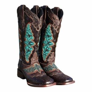Lucchese Amberlyn Brown and Teal Western Boots